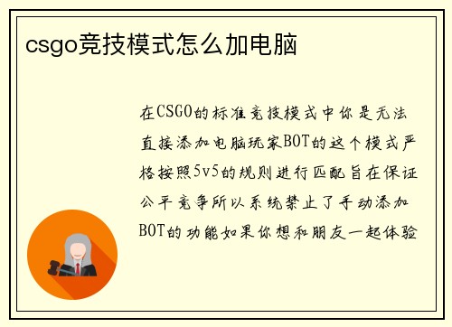 csgo竞技模式怎么加电脑